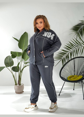 Женский спортивный костюм батал большой размер графит темно серый прогулочный без капюшона на кнопках для полных Bonita Спортивний костюм (322668482)