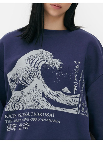 Темно-синій світшот фліс,темно-синій з принтом, Primark (368151137)