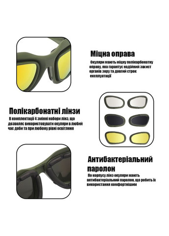 Тактичні стрілецькі окуляри C5 Olive з поляризацією та набором із 4 лінз Daisy (329741385)