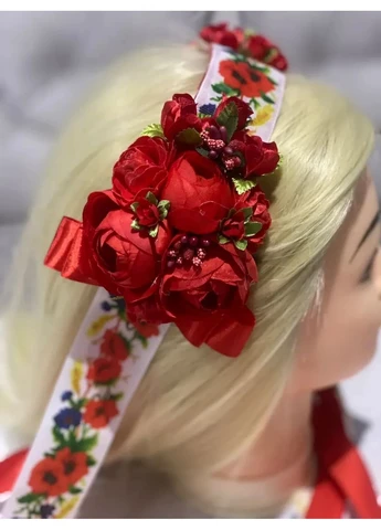 Обруч віночок Чільце КАЛИНА МАКИ зі стрічками No Brand (384825902)