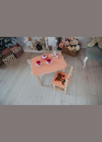 Детский розовый столик с ящиком и стульчиком Оленя. Стол для игр и учебы No Brand (323223369)