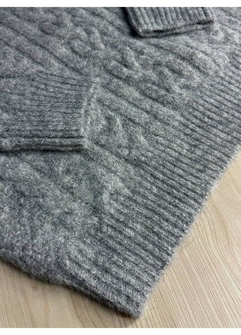 Светло-серый демисезонный свитер женский a-n 3324 оверсайз крупная вязка букле косы длинный one size No Brand