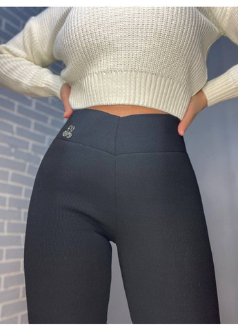 Черные зимние лосины женские 2937 рубчик широкий пояс камешки утепленные на меху черные Clover