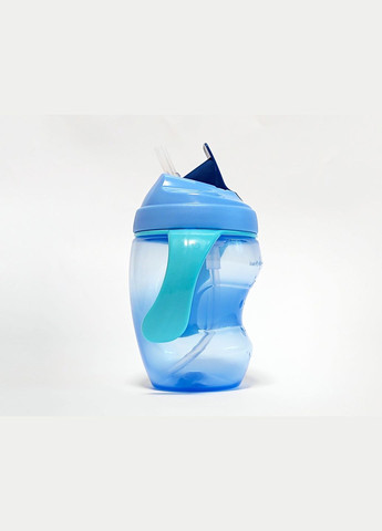 Поїльник з трубочкою, чашка непроливайка 260 мл пляшечка для пиття та годування з ергономічними ручками, на листі, Блакитна. Bimbo (316318883)
