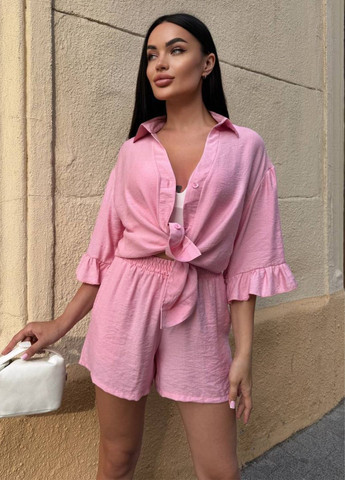 Изысканный легкий летний повседневный костюм двойка: рубашка с рюшами + шорты Allthings (344448201)