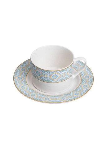 Чашка фарфоровая с орнаментом 250 мл белая для горячих и холодных напитков керамическая посуда ProDobro (364193330)