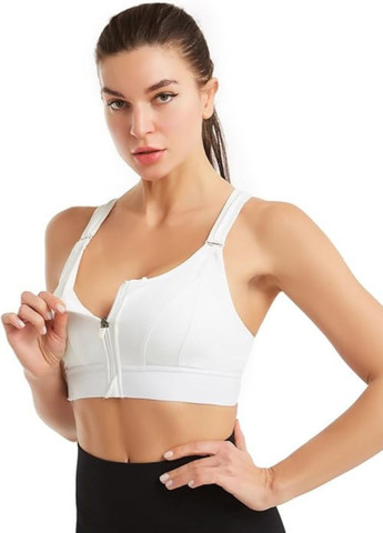 Спортивный топ для большой груди на молнии спереди белый (70182) FitFiesta (341164017)