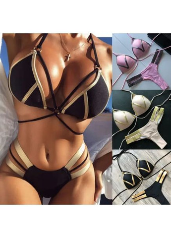 Чорний літній роздільний купальник з швидковисихаючого еластану на твердому пушапі. роздільний купальник на завязках China