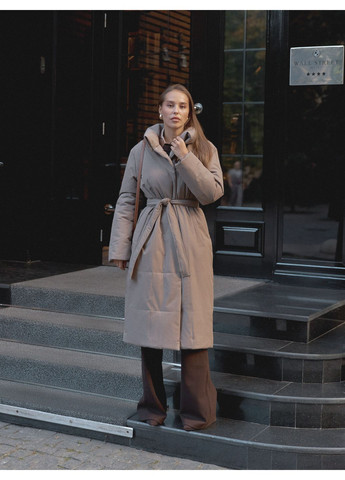 Бежева демісезонна пальто-куртка преміальна жіноча матова водонепроникна пуховик із плащівки Seventeen