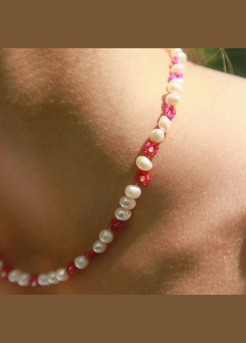 Чокер натуральні Перли + Рубін квітка фур-ра гіп-ний сплав колір золото d-6мм+- L-39-44см No Brand перли (прісноводні), рубін латунь золото (303140330)