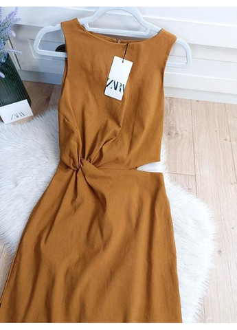 Горчичное платье cut out меди zw collection Zara