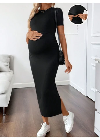 Чорна сукня для матері-годувальниці SHEIN однотонна