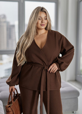 Костюм жіночий демісезонний оверсайз ангора-трикотаж з поясом (жакет + штани) No Brand (365701182)