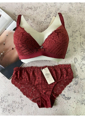 Бордовый бордовый комплект женского нижнего белья кружевной бюстгальтер и трусики Weiyesi