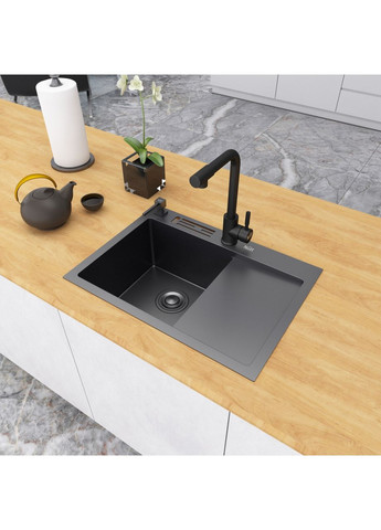 Черная раковина на кухню с правым крылом NB-6045(R) Nett (337718077)