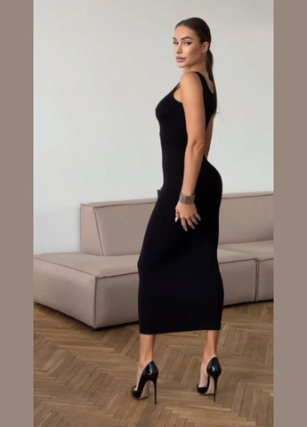 Черное вечернее платье меди с вырезом на декольте силуэтная MonCher