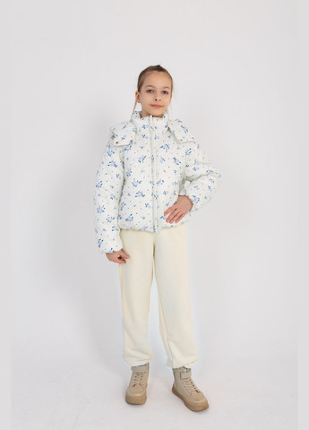 Комбинированная демисезонная куртка молочно - голубой Cvetkov Милли