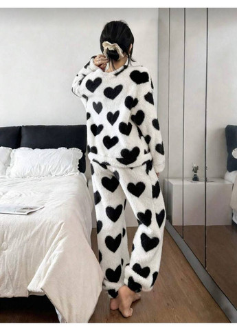 Белая всесезон теплая домашняя пижама из турецкого меха тедди — замеры в описании кофта + брюки DK/DL Мода без кордонів