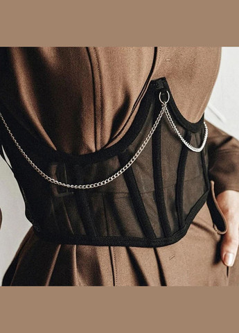 Корсет поясной женский с кружевом черный с цепочкой на шнуровке No Brand (328262723)