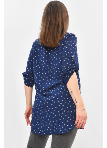Тёмно-синяя рубашка женская полубатальная тёмно-синего цвета с принтом с баской Let's Shop