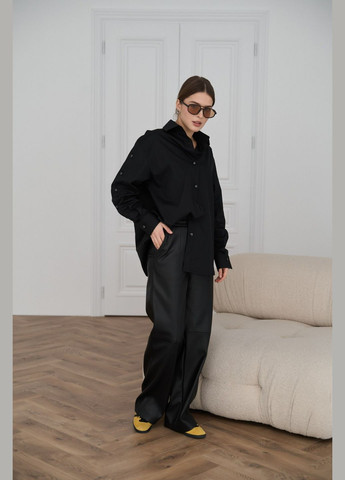 Чёрная женская классическая рубашка из хлопка цвет черный р.m/l 451480 New Trend