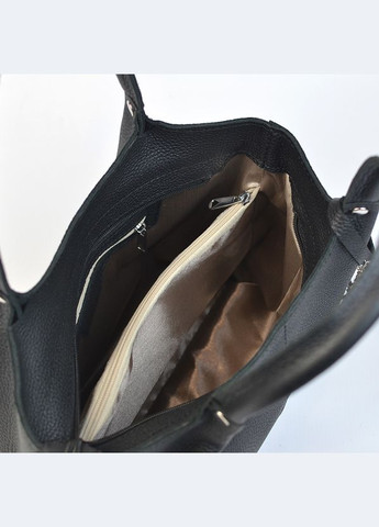 Черная кожаная женская сумка саквояж с ручками и длинным ремешком через плечо Serebro (315323215)