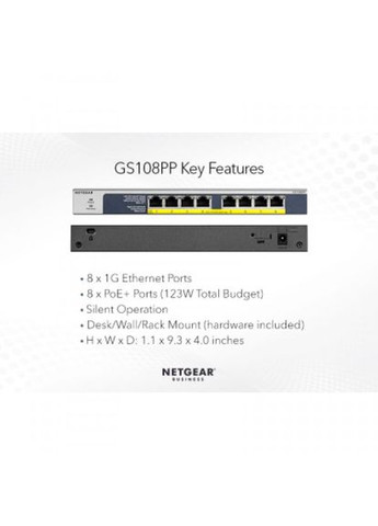 Коммутатор сетевой GS108PP100EUS Netgear gs108pp-100eus (276190542)