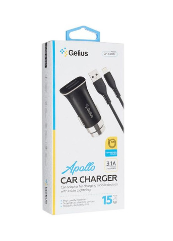 Автомобильное зарядное устройство для Apollo GP-CC01 2USB 3.1A 15W + кабель Lightning Black Gelius (317192081)