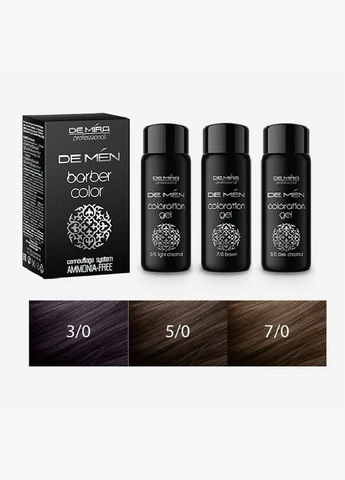 Система для камуфляжа волос и бороды «DeMen» BARBER COLOR AMMONIA FREE Темный шатен 3/0 60 DeMira Professional (328599055)