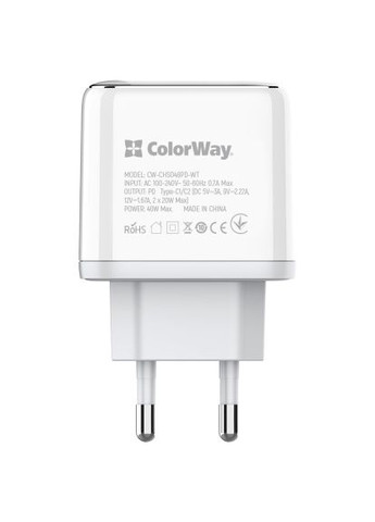 Зарядное устройство ) (40W) white (CW-CHS048PD-WT) Colorway Power Delivery Port PPS USB (Type-C PD + Type-C PD (369881296)