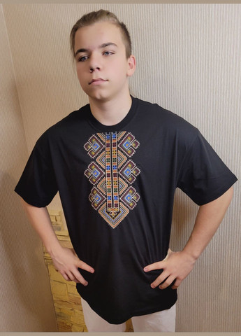 Чёрная стильная мужская футболка вышиванка черная You Best (299375656)