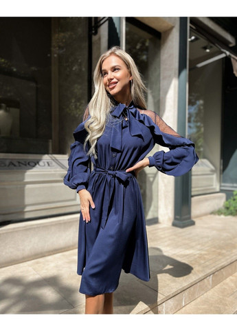 Темно-синее коктейльное платье атлас шелк 22075 синее Tanita-Romario