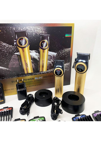 Набір 2 в 1 V-001 V-977 GOLD, акумуляторна машинка для стрижки та триммер. Колір: золотий VGR (364666067)