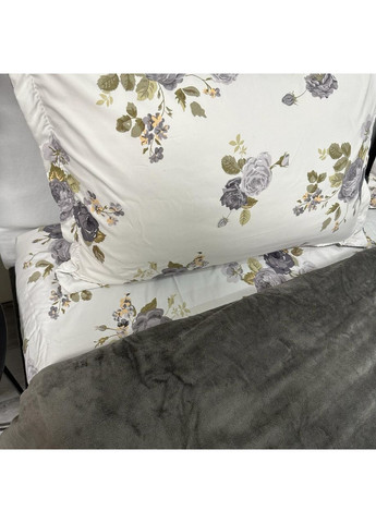 Ексклюзив: постільна білизна євро (Сатин/Велюр). Розкішний комплект білого з сірим кольору 200*230 см. No Brand (370710013)