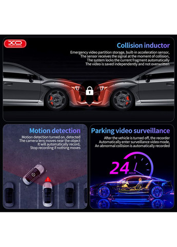 Автомобільний відеореєстратор XJ03 HD (1920x1080 пікселів) з камерою заднього огляду на присоску XO (355412613)