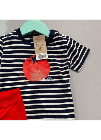 Синій костюм комплект трійка футболка, шорти, слинявчик дитячий на хлопчика, синій, червоний Lupilu