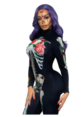 Комбінезон скелет із квітковим принтом Floral skeleton catsuit Leg Avenue (375834398)