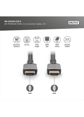 Кабель HDMI (M/M), 8K, Ultra High speed/Ethernet, 3м, Digitus (395694142)