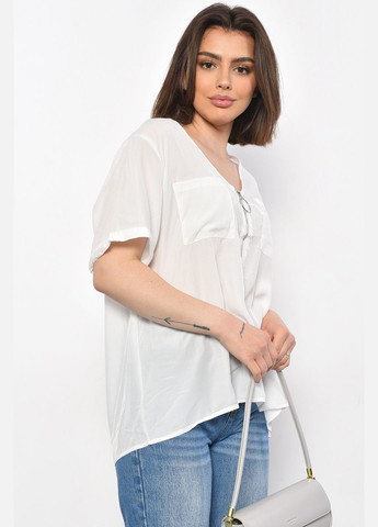 Біла блуза жіноча з коротким рукавом білого кольору з баскою Let's Shop