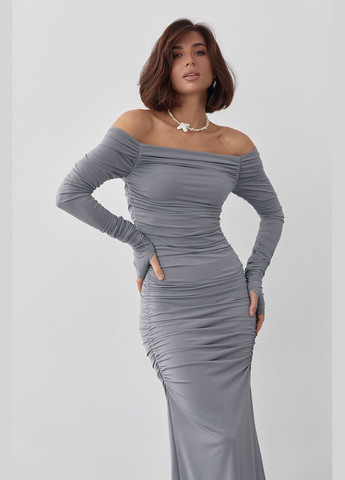 Сіра вечірня довга вечірня сукня з драпіруванням - сірий колір, l (sku_00188) No Brand однотонна