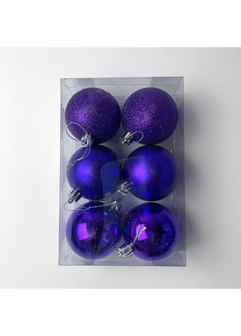 Елочные новогодние украшения Игрушки на елочку пластиковые шарики 3 вида по 2 шт Фиолетовые 6 см 6 шт Finding (362046979)