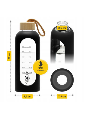 Пляшка для води спортивна 750 мл скляна Black () 4FIZJO P-5905973404174 (315516370)