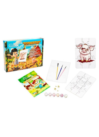 Деревянный пазл-раскраска А5 "Поросенок" Puz-22939 кисточка, краски, клейкая пленка PuzzleOK (315023012)