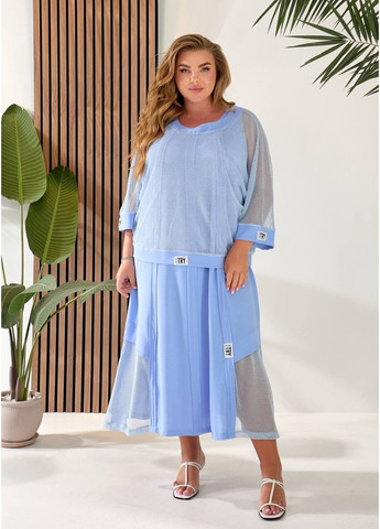 Голубое праздничный, повседневный, кэжуал женское платье двойка сеткой Style Point однотонное