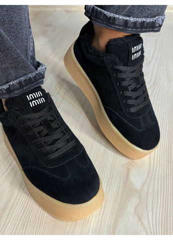 Черные кеды женские 633-1 утепленные замшевые на меху черные Hengji