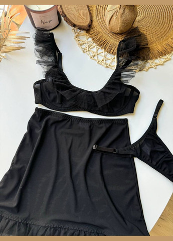 Черный женский комплект нижнего белья с поясом юбкой Simply sexy