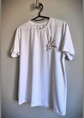 Жіноча біла футболка з вишитими колосками, біла патріотична футболка No Brand - (323224061)