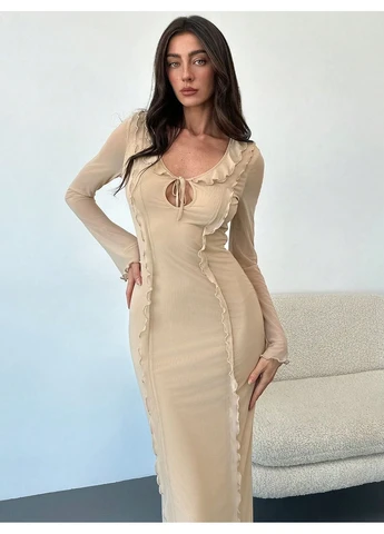 Кремовое платье SHEIN однотонное