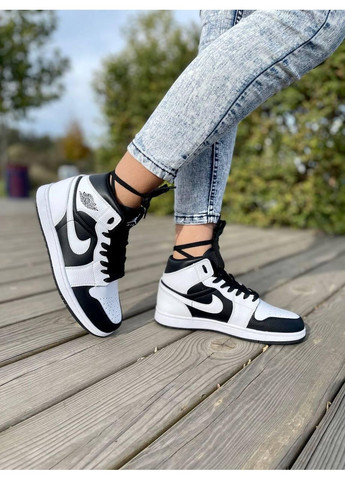 КРОСІВКИ ЖІНОЧІ NIKE AIR JORDAN 1 RETRO MID TUXEDO НАЙК АІР ДЖОРДАН No Brand білі демісезони (368870143)