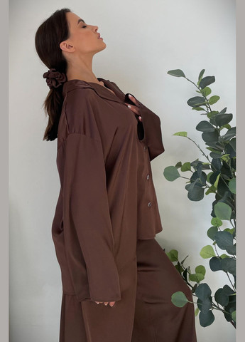 Темно-коричнева всесезон піжама шовкова жіноча обійми chocolat футболка + штани Without
